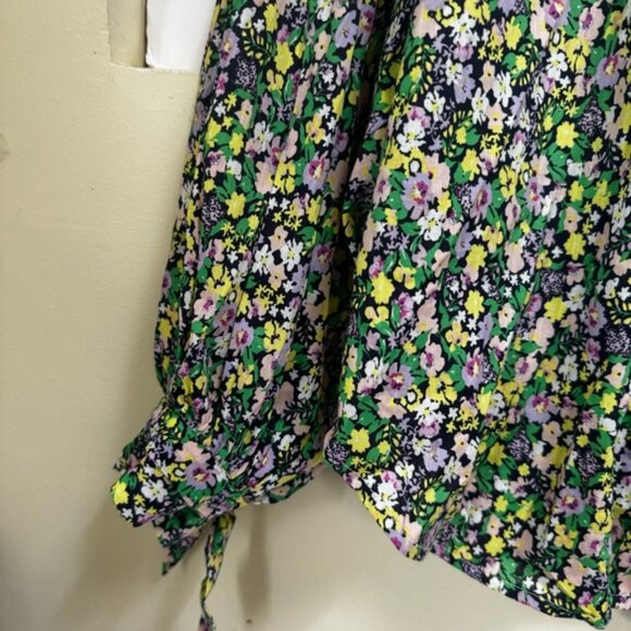 Anthropologie Maeve Ashleigh Floral Puff Sleeved Ties Button Down Oversize Top L - Picture 8 of 16